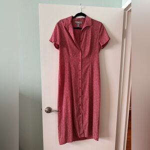 Vintage Norton McNaughton petite large Red Floral Dress button front tie back